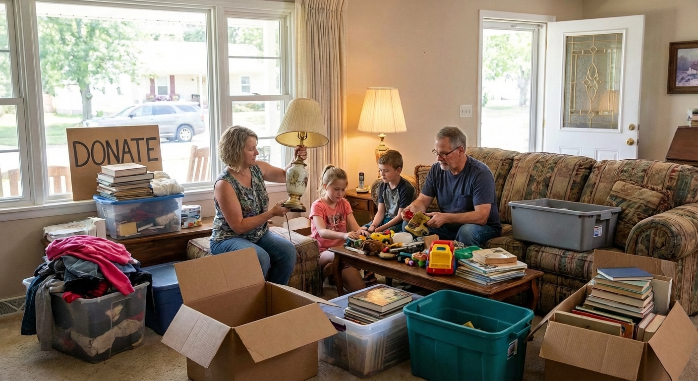 Family in Niangua working together to declutter their home efficiently and happily